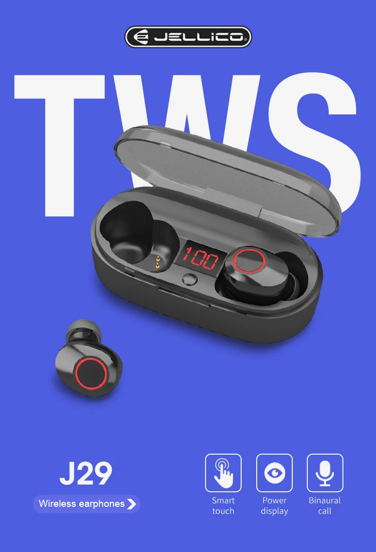 Jellico J29 Headphones BT5.0 TWS Wireless Earphones Headset Stereo Earbuds With Charging Case - ANKUX.COM