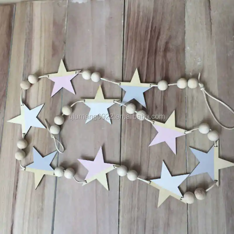 Nordic en bois perles étoiles suspendu Bannières fille bébé chambre mur pendaison décoration
