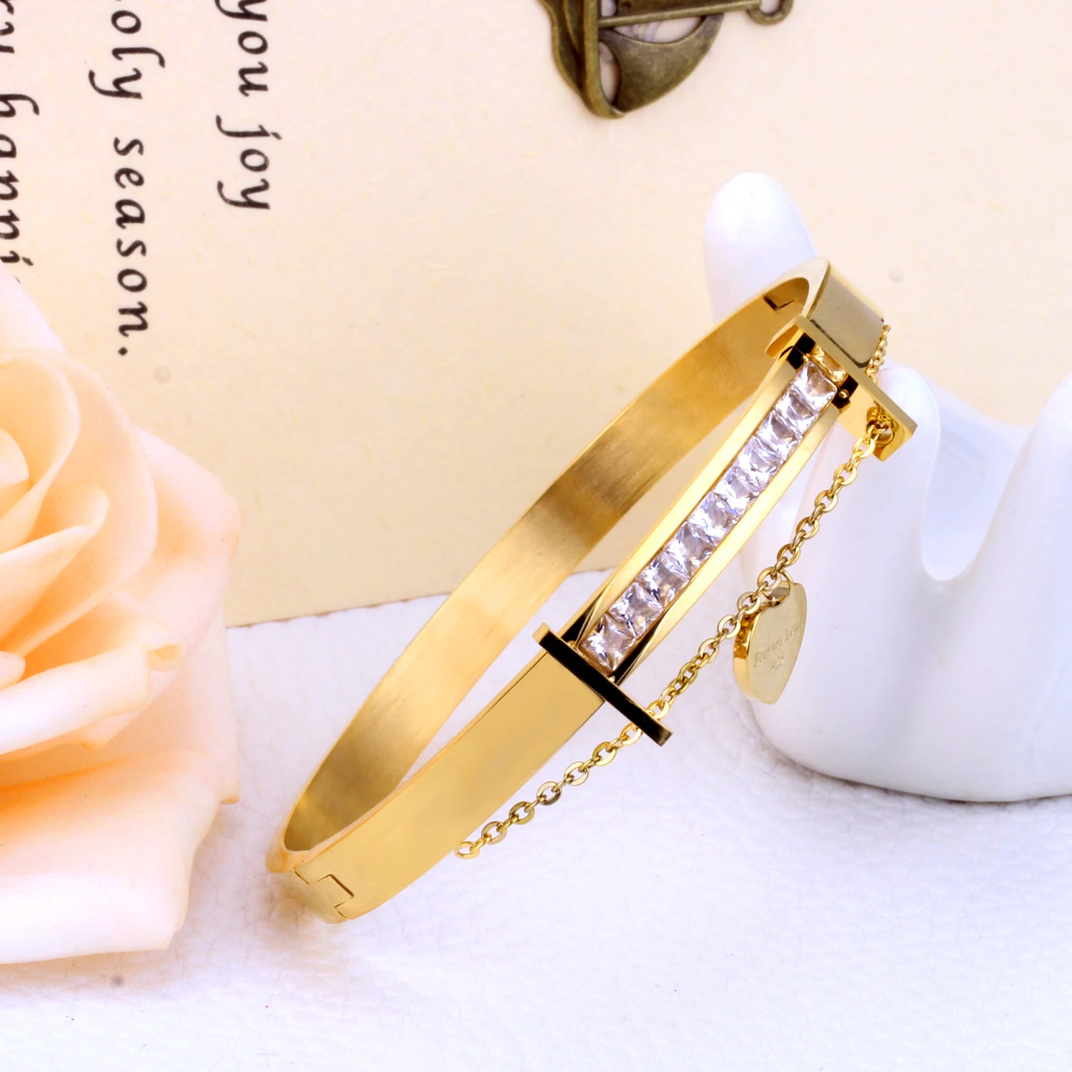 时尚asonsteel水晶手链饰品高品质硬镀金手链手镯为男性和女性