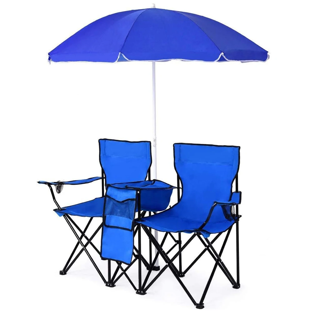 Modern 600D Oxford Cloth Beach Chair Double Folded 2-Person Fishing Camping Outdoor Folding Metal Steel Easy-Carry with Canopy supplier