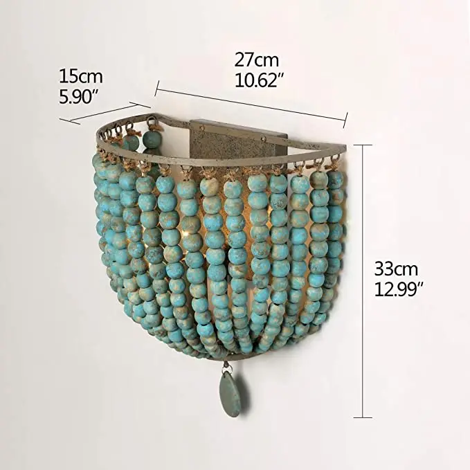 product vintage bohemian wood bead wall lamp gray blue american style home corridor bedside led light for living room villa homestay-11