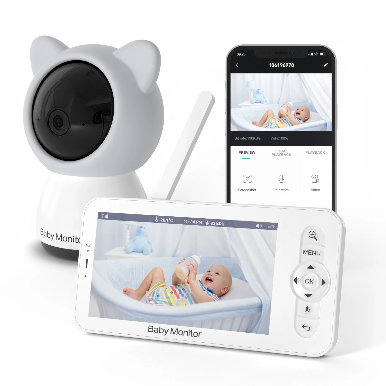 Factory Custom Video Baby Monitor With Camera Temperature & Motion