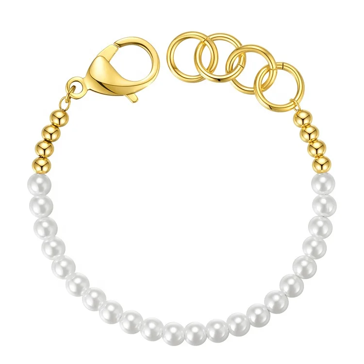 Latest 18K Gold Plated Stainless Steel Jewelry Pearls and Steel Balls Big Buckle Bracelet B202211