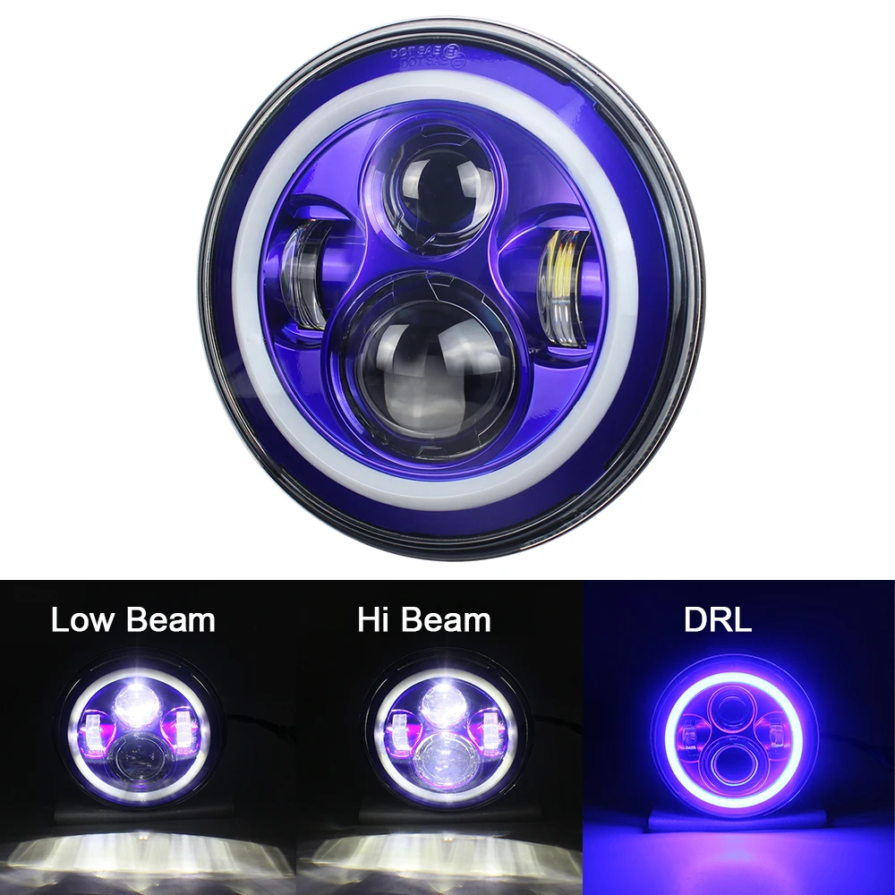 7 INCH BLUE HALO LED PROJECTOR HEADLIGHT HI-LOW BEAM KITS FOR JK MOTORCYCLE