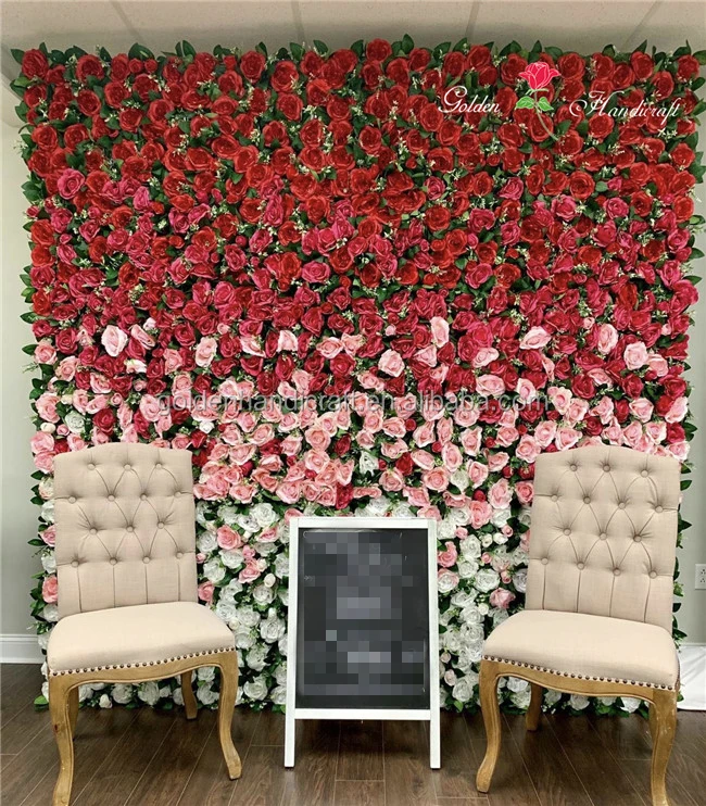 Customized Artificial Silk Wedding Roll Up Flower Wall Rose Backdrop