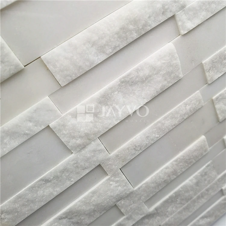 Mix Rock Effect Snow White Marble Mosaic White Color 3D Marble Mosaic Tiles For Kitchen Backsplash