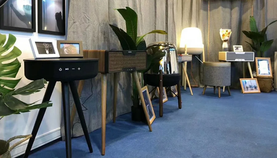 Fashionable portable party favor round white smart music Furniture coffee tea table speaker side table speaker - ANKUX.COM