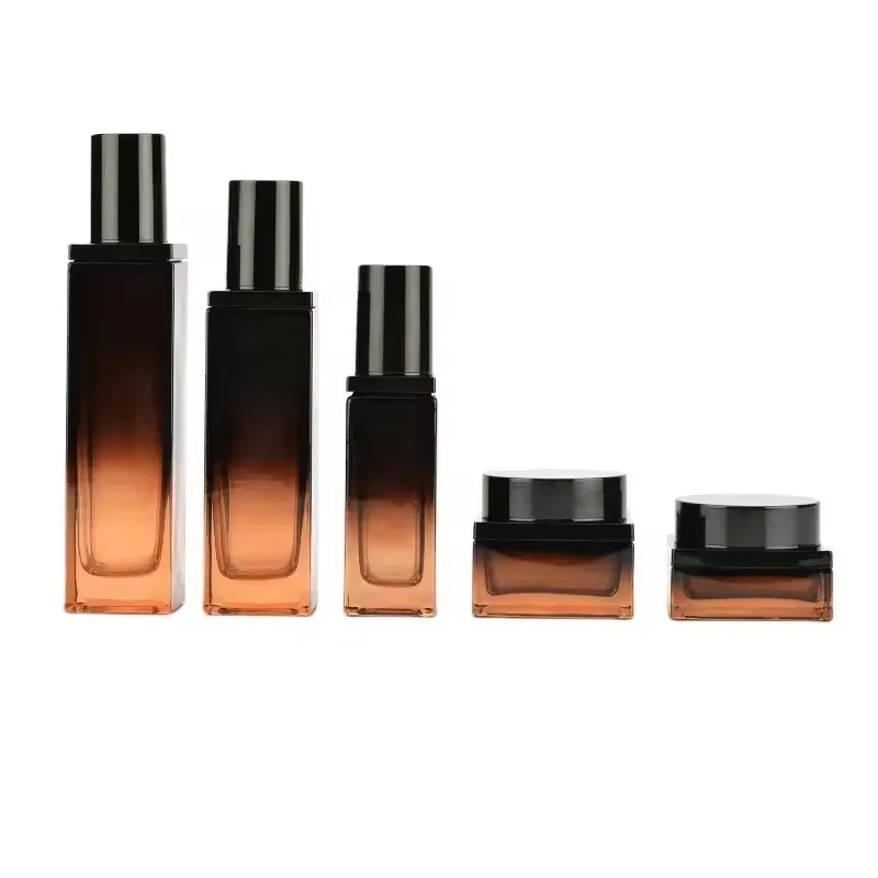 Supplier  Innovative new style skincare packaging container cosmetic square glass bottle set 30g50g40ml100ml120ml factory