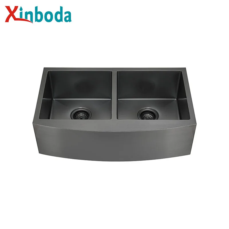 Modern Double Above Counter Farmhouse Sink Nano Black Stainless Steel Handmade Kitchen Basin Sink