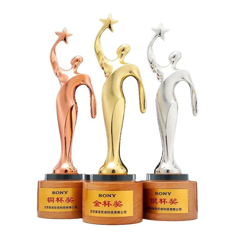 product 2023 new metal trophy awards with wooden base crystal awards custom business gift solid momentoes-28