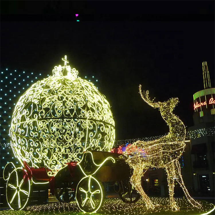 Illuminated Metal LED Horse Carriage Motif Light for Exterior Christmas Decoration