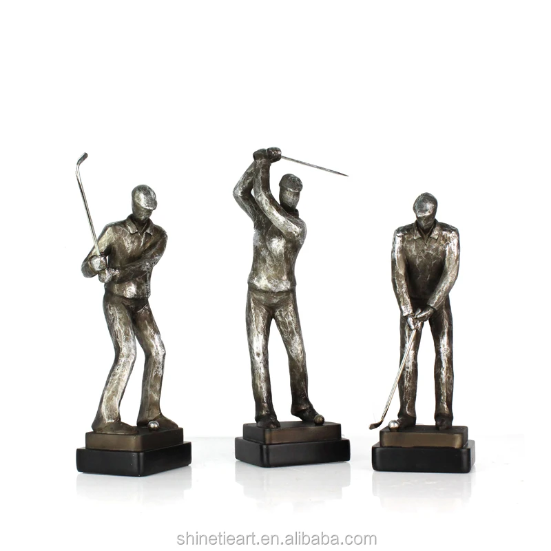 Wholesales Decorative Resin Antique Silver Golf Sport men Player Figurine For Home Decor Creative Gift factory