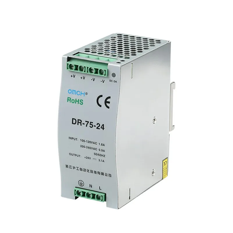 OMCH DR-75 Series DIN Rail Power Supply AC DC 5V 12V 24V 6.3A 3.2A 3.1A ...