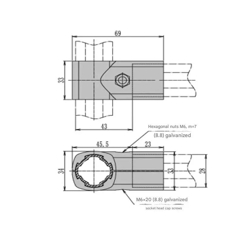 product external holding direct head 28mm third generation line rod aluminum alloy lean pipe connector profile two way fittings-14