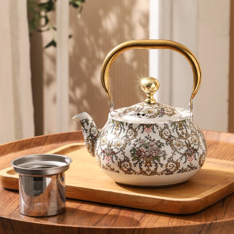 Series 22 Round Tea Kettle — White Baroque Floral