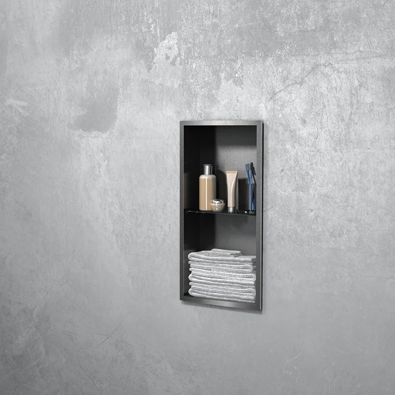 Steel Black Matt Recessed Metal Bathroom Shower Wall Niche With Shelf