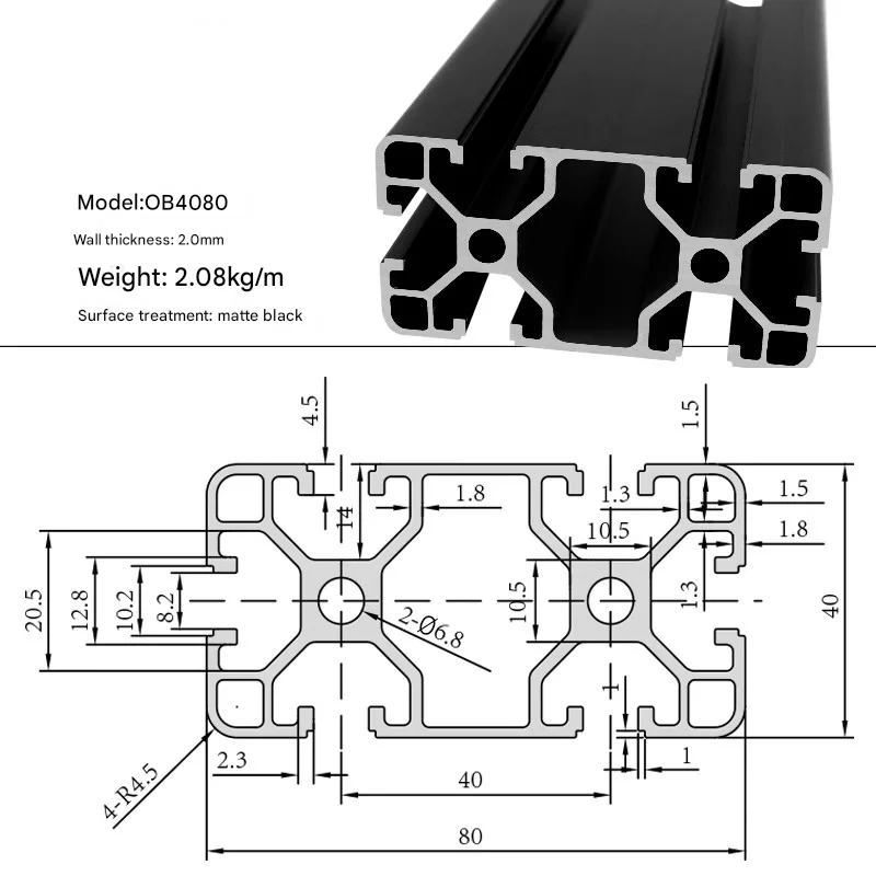 Custom Black 4040 4080 40120 40160 Extruded Aluminium Material Anodized 6063 T5 Alu Alloy Frame Industry Extrusion Profile factory