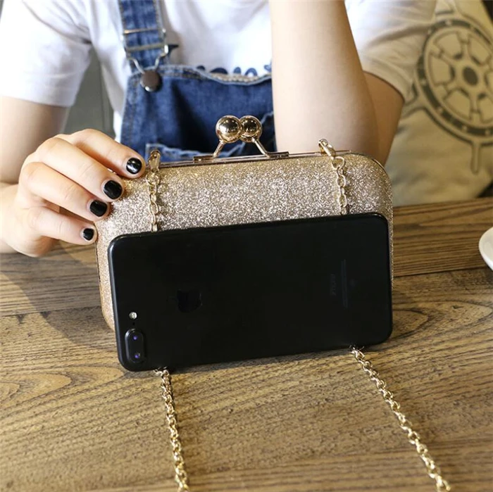 Famous designer gold shining clutch crossbody ladies pu evening bag