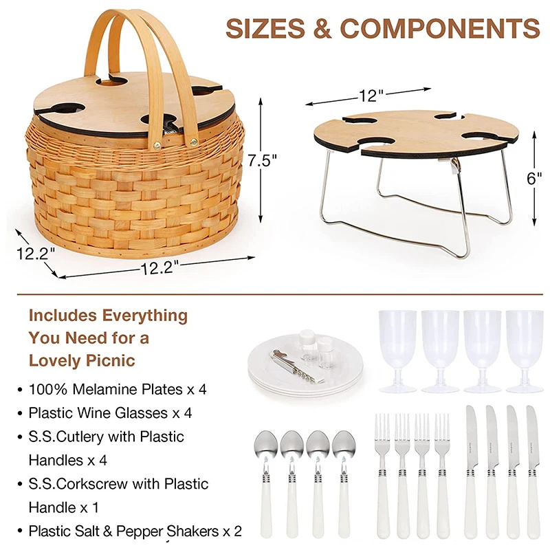 Willow Weave Picnic Basket With Insulated Cooler Wicker Basket With