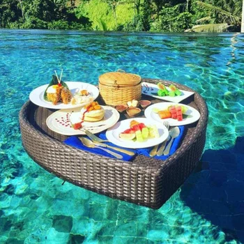 Swimming Pool Floating Breakfast Tray Water Basket Rattan Party Serving