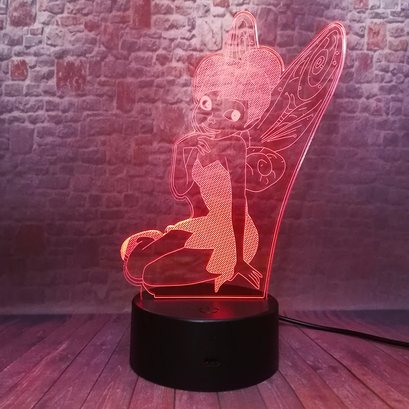 Wings TinkerBell Figure 3D Illusion Led Lamp 7 Colors Changing Nightlight Tinker Bell fairies Kids Light-up Toys Birthday Party