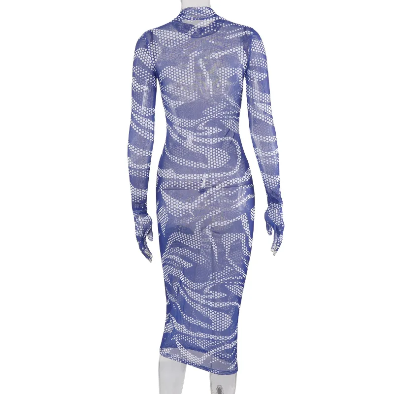 Mesh See Through Sexy Hot Maxi Dress Women Long Sleeve Party Club Wear Print 22 Hollow Out One Piece Dress Buy Mesh See Through Dresses One Piece Dress Hollow Out Bodycon Dresses Product