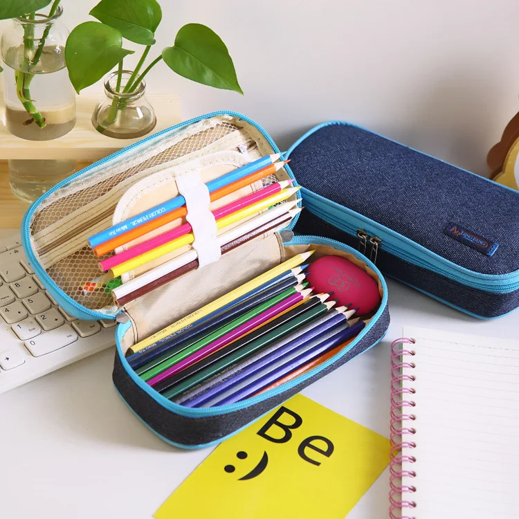 Large capacity  Pencil Case Jean cloth pencil pouch bags for Student