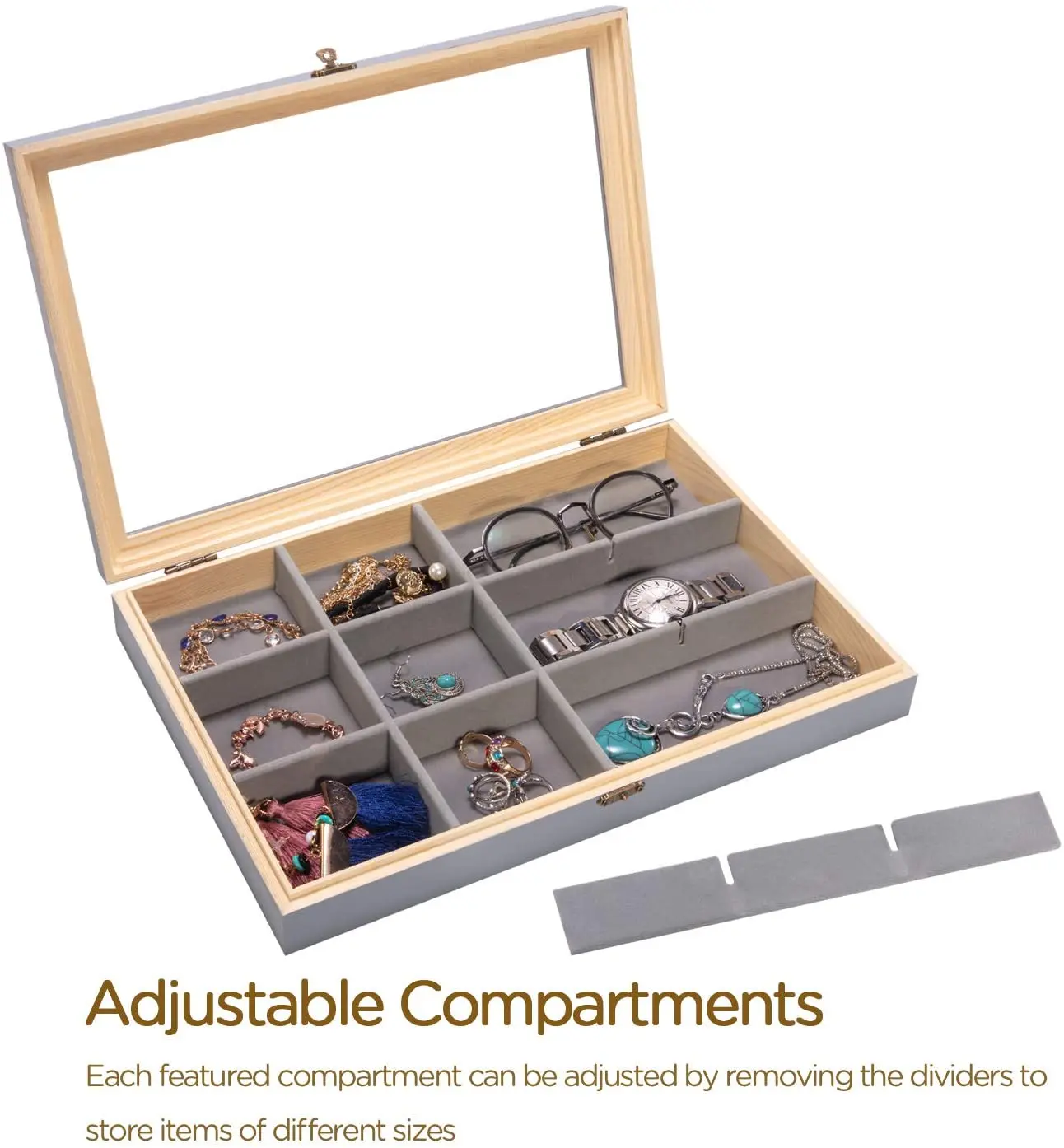 Wooden Jewelry Tray With Lid,Jewelry Display Organizer With Removable