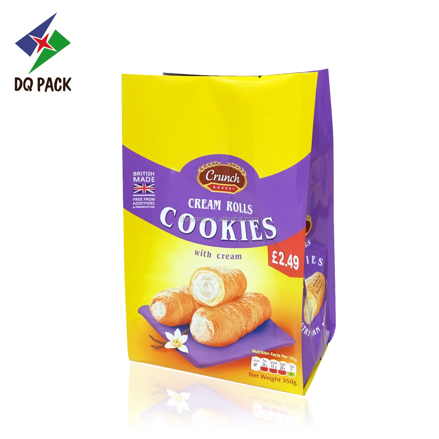 DQ PACK Fashion Design Cookie Crepes Food Packaging Bag With Flat Bottom