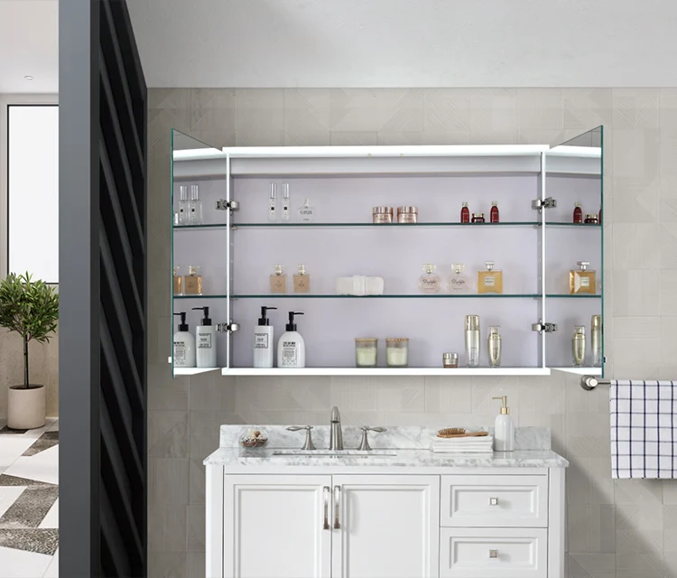 Hotel Vanity Magnifying Light Toilet Mirrors Anti-Fog Bath Shaving Led Surrounding bright Mirror Cabinet