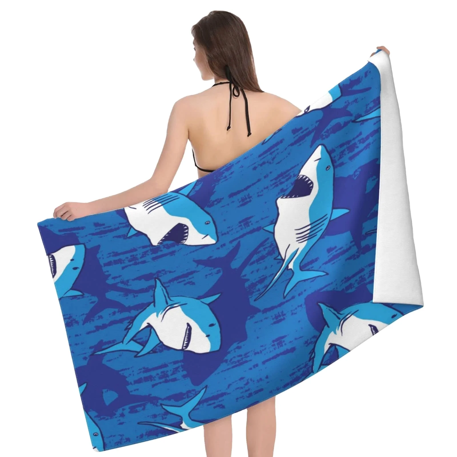 Personalized Shark Beach Towel for Boys Kids Microfiber Oversized Sand-Free Quick Dry Towel 100x180cm Clearance Sale manufacture