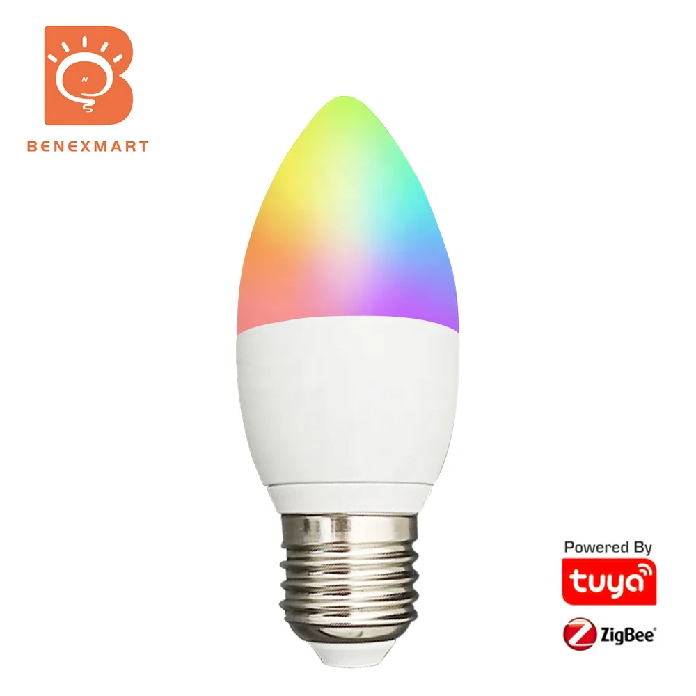 Benexmart E27 RGBCW Tuya Zigbee 5w smart light bulbs Music Candle Light Bulb Compatible With Smartthings Amazon Echo Alexa
