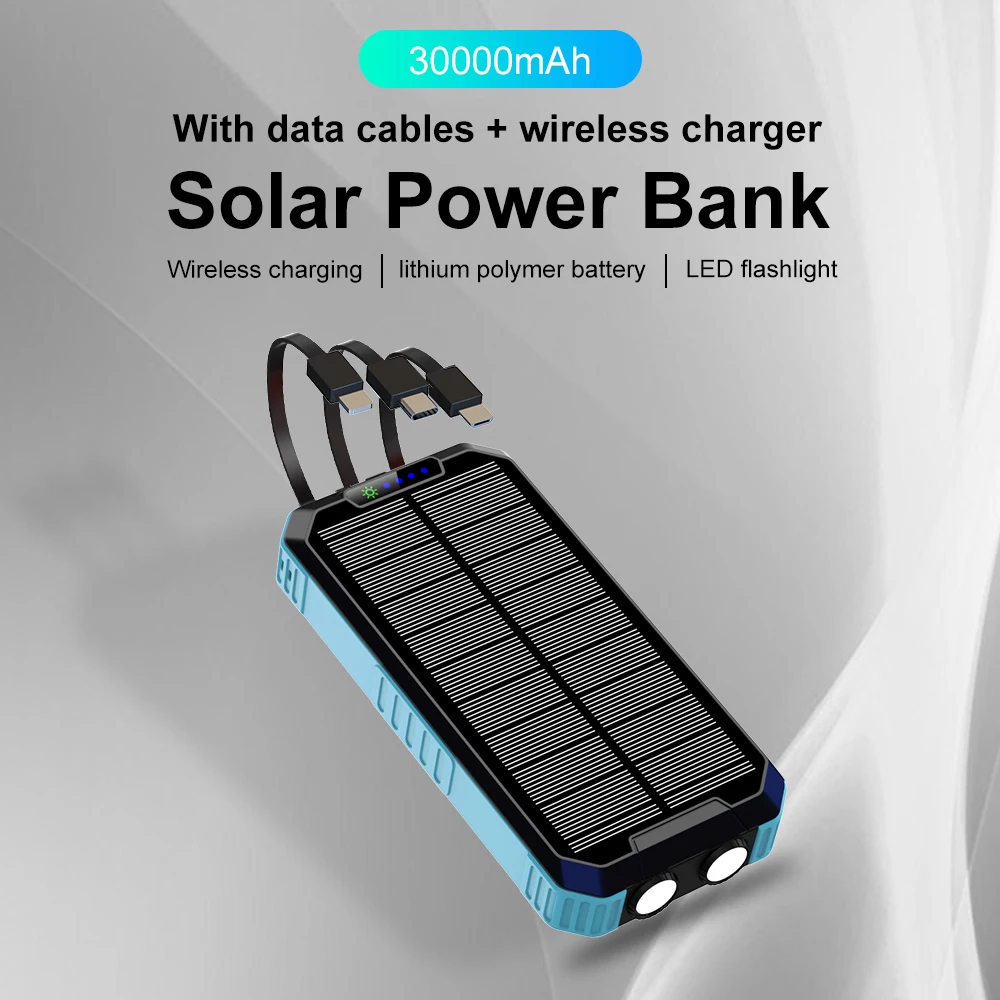 30000mah太阳能无线充电器银行防水ip66电池充电器便携式太阳能电池板