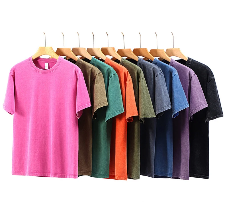 Custom DTG Printing Embroidery 260grams 100%Cotton Blank Vintage Washed Oversized T Shirts Streetwea