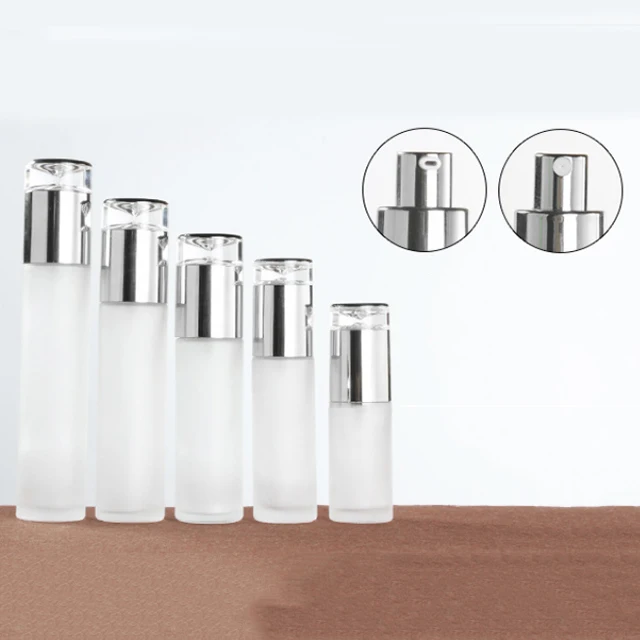 Hengjian Stocked 20ml 30ml 40ml 60ml 80ml 100ml 120ml Frosted Glass Cosmetic Perfume Spray Pump Bottle With Silver Cap