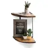 2-Tier Wooden Corner Shelf Floating Wall Mount Round End Shelves for Living Room, Bedroom