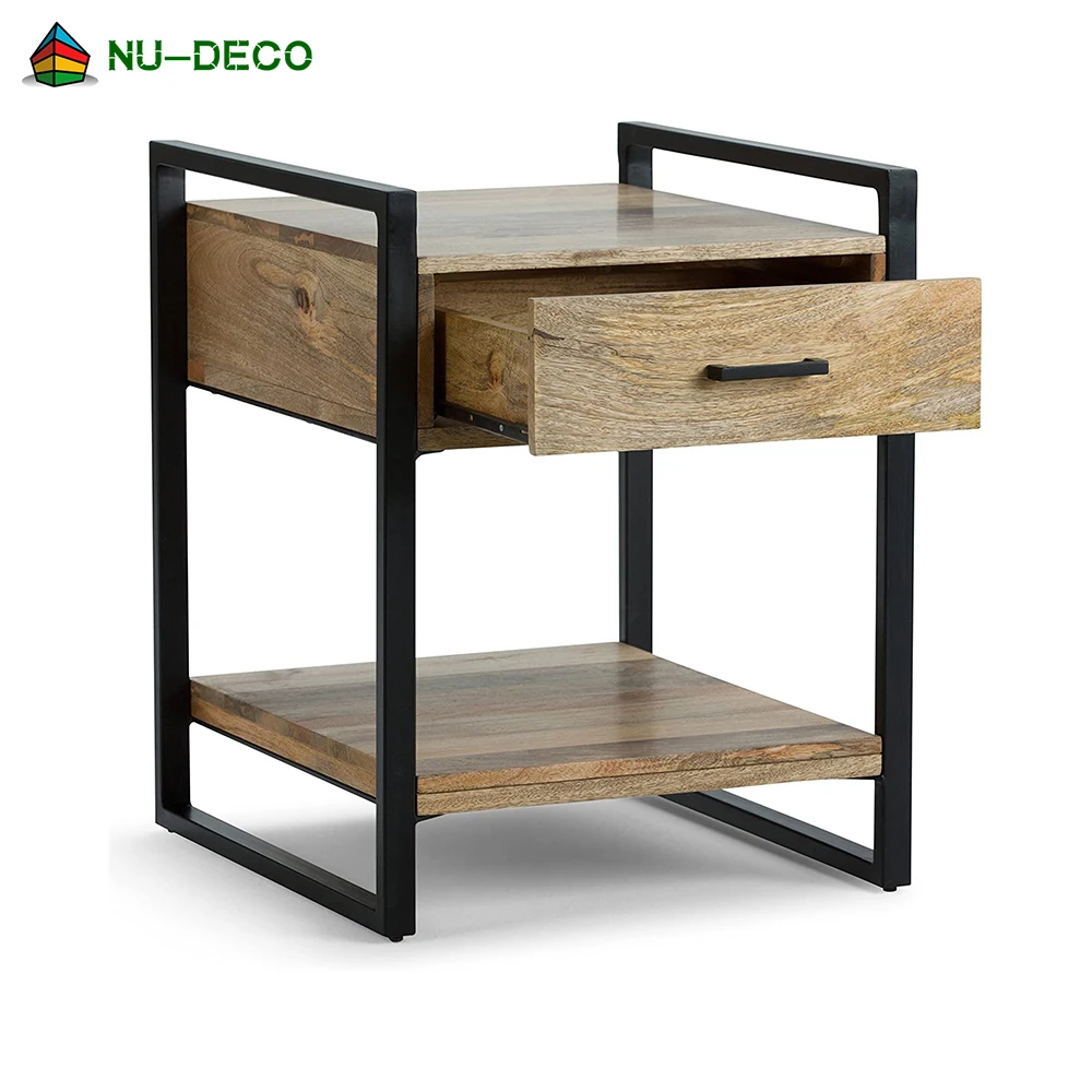 Mango Wood And Metal 20 Inch Wide Rectangle Modern Industrial Side