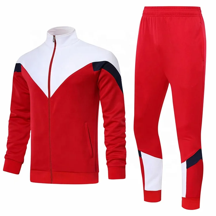 Custom european football jerseys red white soccer sweatsuit fitness long pant men women sports tracksuit