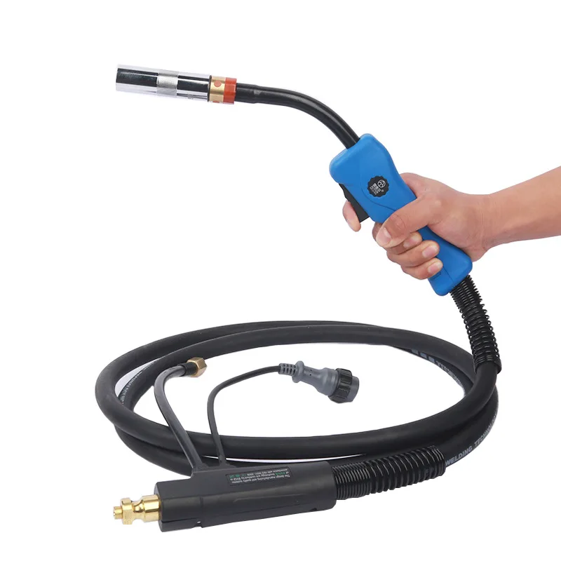 Close-up of 12ft MIG torch with Euro connector and rubber insulation