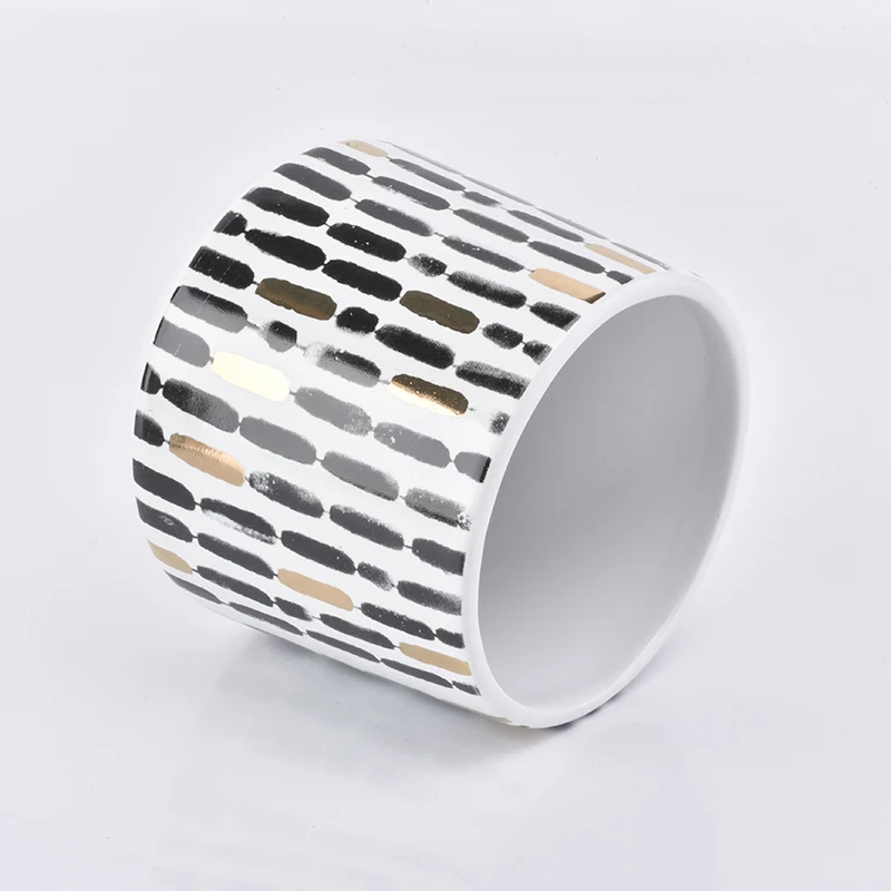 Wholesale Black and Gold Ceramic Candle Holder Vertical Bars Home Decoration