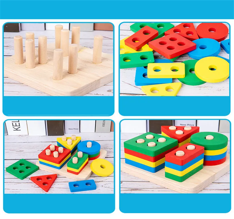 Hot Sale Baby Toys Colorful Wooden Blocks Baby Music Rattles Graphic