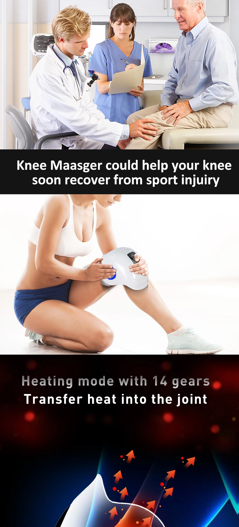HEZHEGN New Electric Knee Massage Machine With Air Compress,Heating,Vibration,Pulse for Joint Pain Relief Physical Therapy
