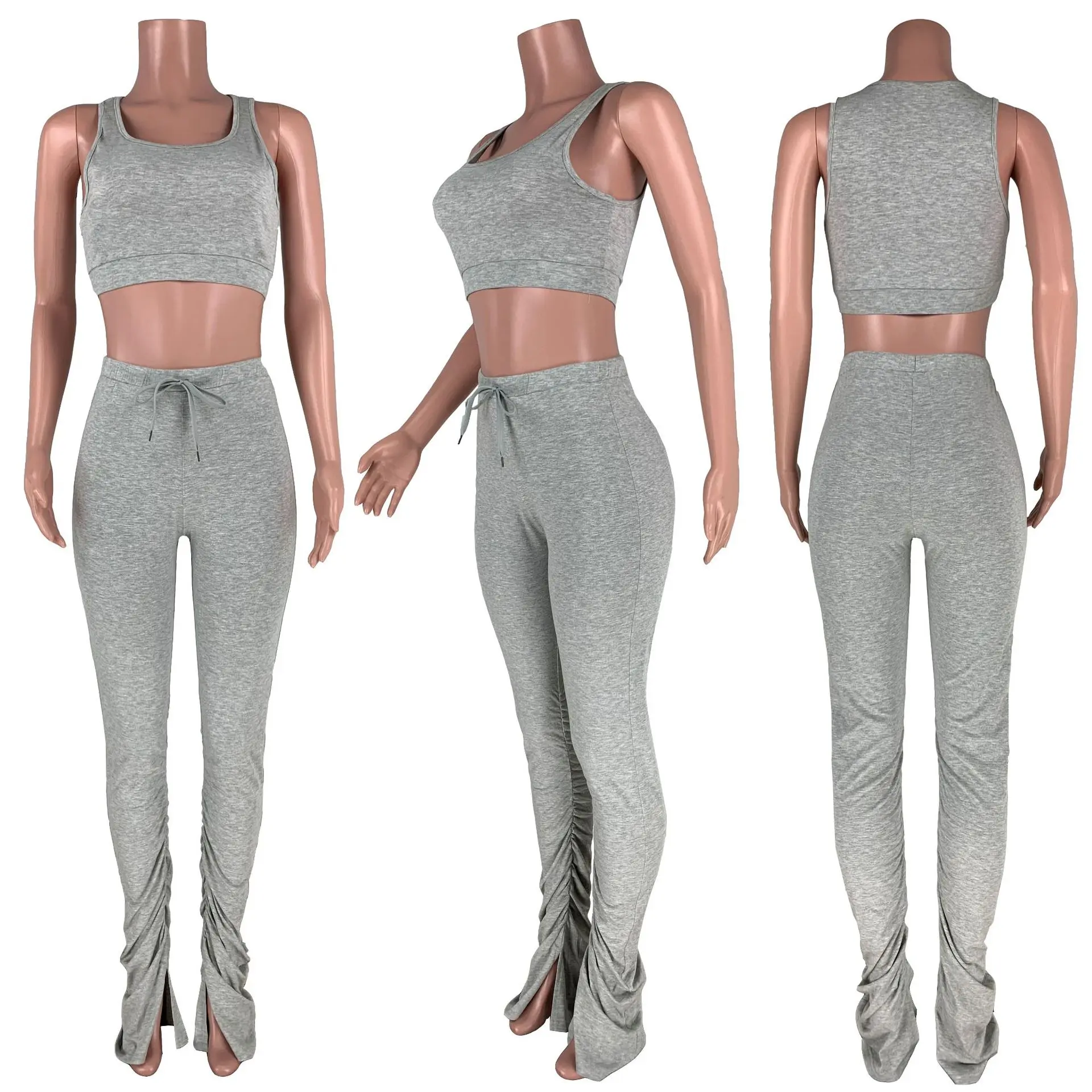 HR8112 Tank top single stacked legging sport suit cotton 2 piece women set sexy fitness clothing sweatsuit sets