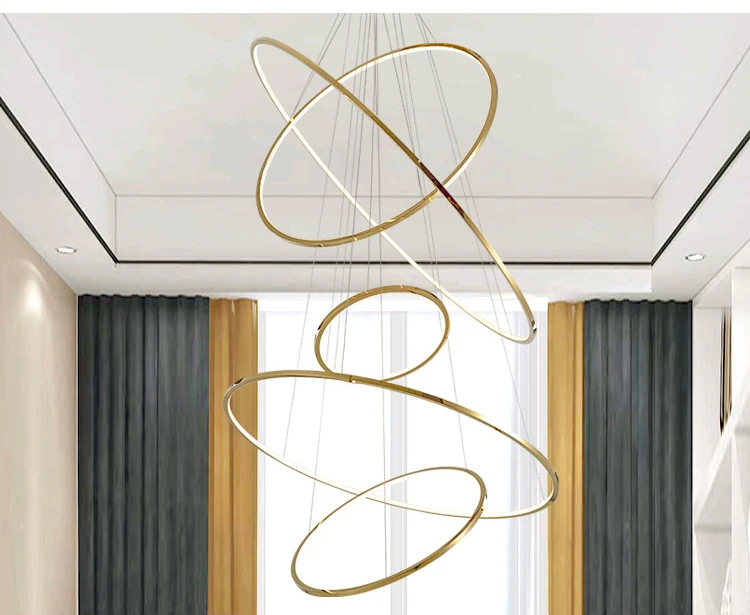 Modern hotel lobby villa living room chandelier light luxury creative dining room lamp atmospheric ring bedroom led lamp