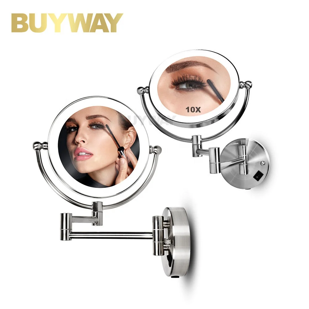 Hot sale swing arm adjustable Magnifying lighted round led bathroom wall mirror