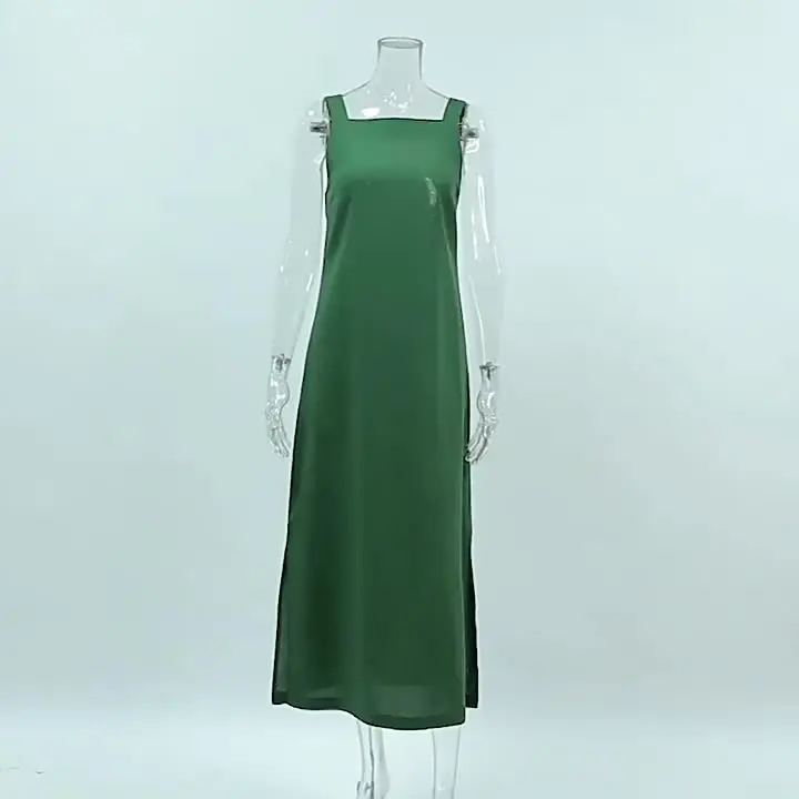 New French Style Cotton Linen Dress Sleeveless Women's Clothing Summer  Loose Girl Dress Sexy Green Straight Suspender Dress