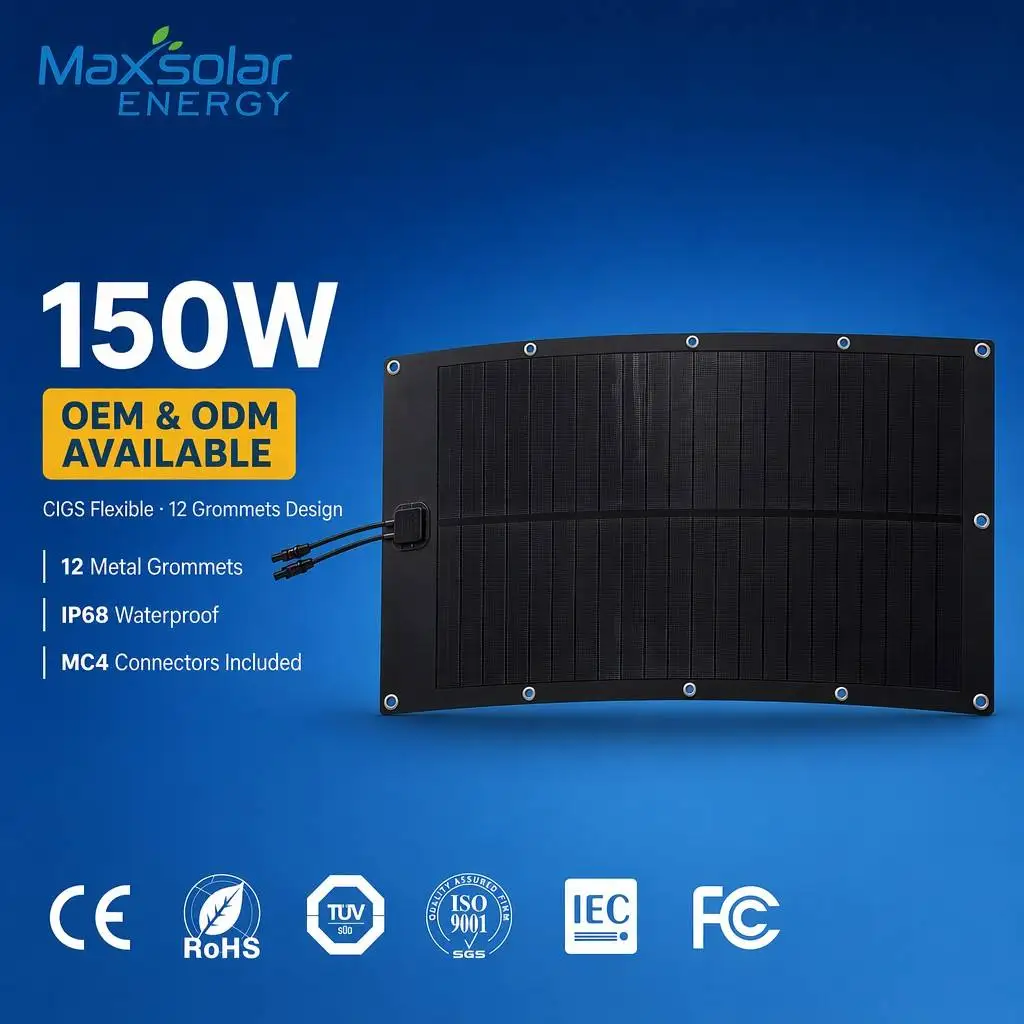 Side-by-side comparison of flexible, foldable, and rigid 12V solar panels on different surfaces