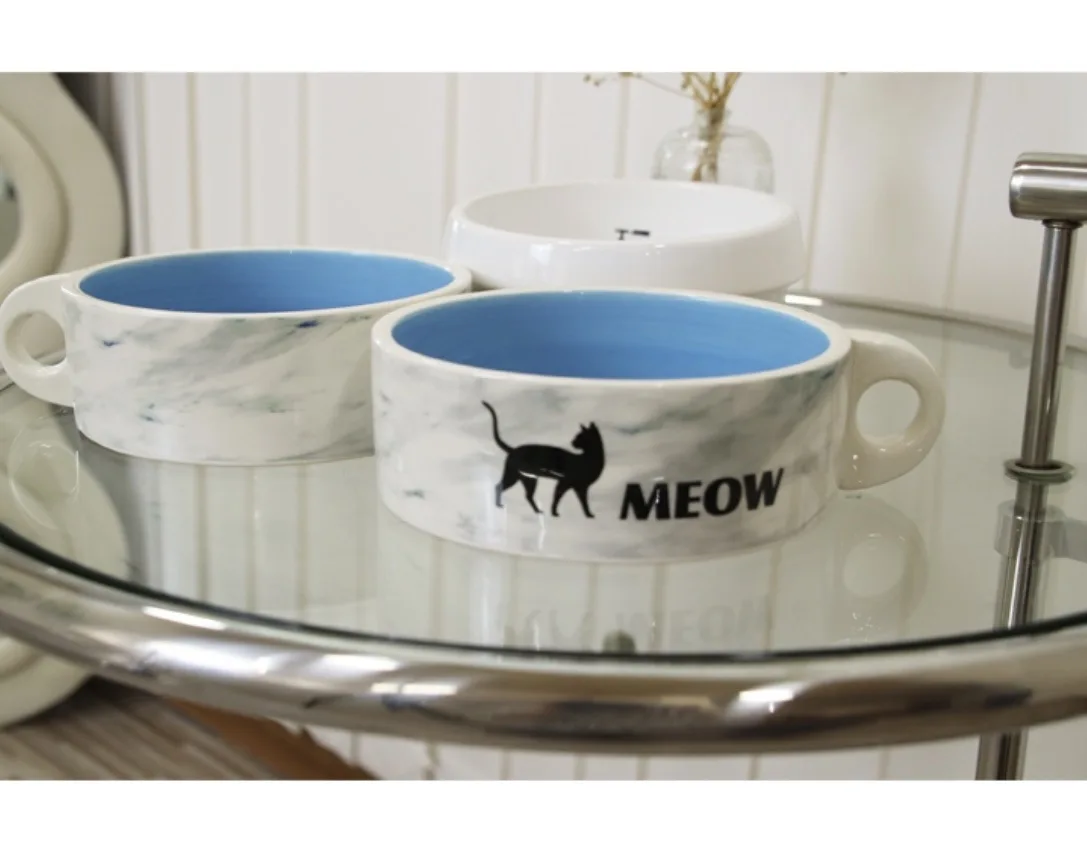 New Design Ceramic Large Diameter Anti-Knock Fashion Eco Friendly Cat Rice Bowl Pet Dog Ceramic Food Water Food Bowl With Handle