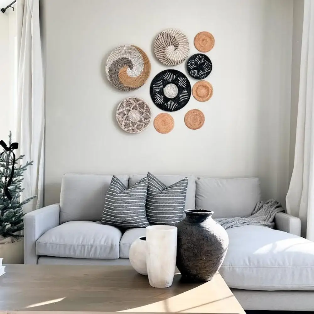 Vietnam Supplier Seagrass Wall Decor Set Pattern Woven Colorful Art