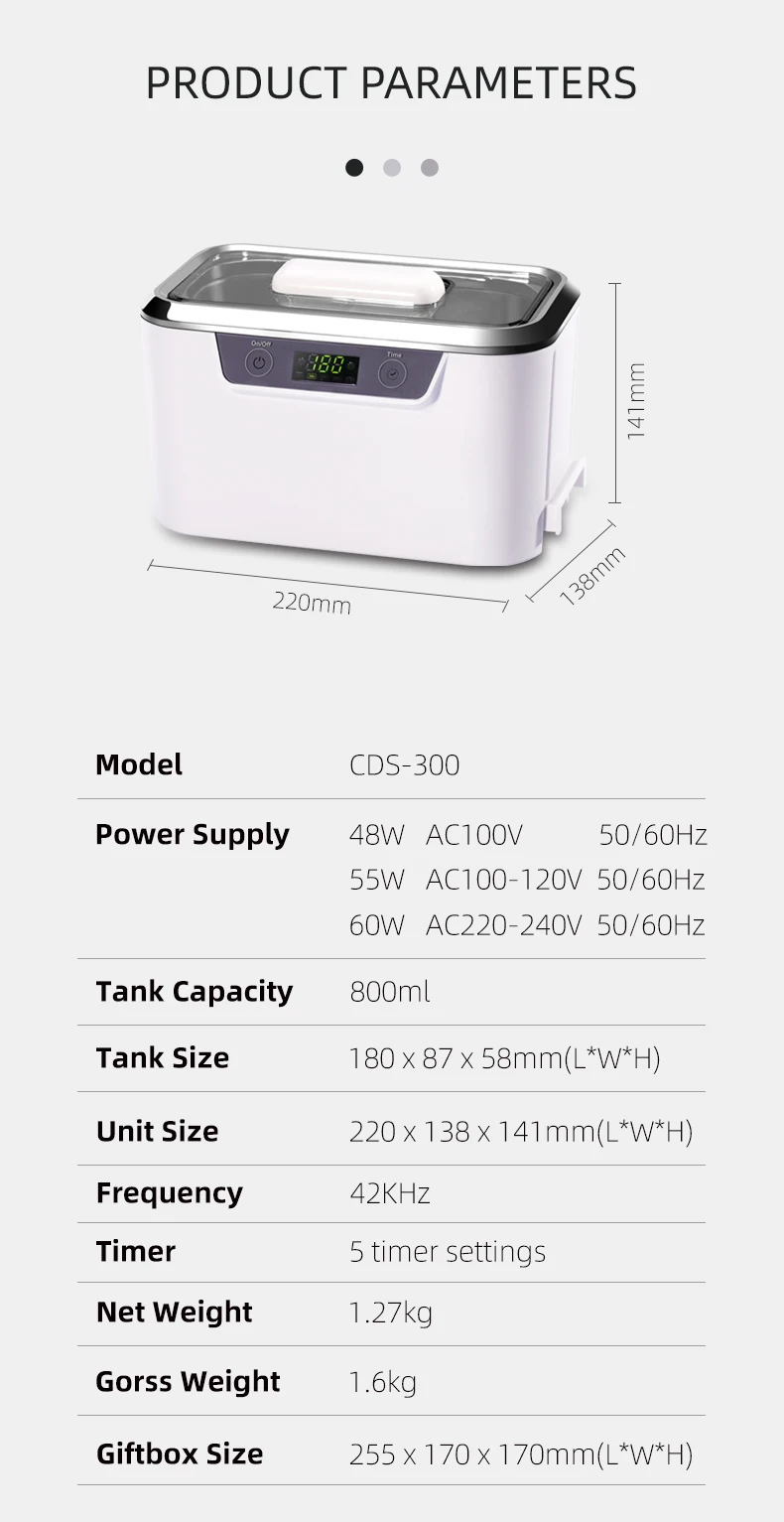 Codyson Cds300 Digital Ultrasonic Dental Cleaner 800ml Jewellery
